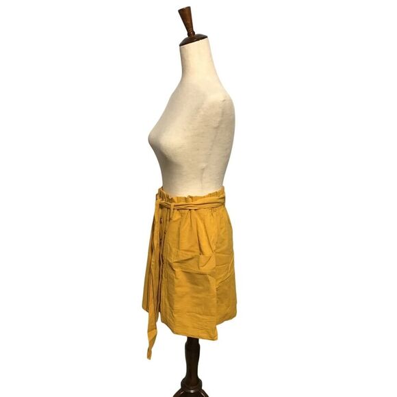 Mustard Yellow Cotton Belted Skirt with Pockets - Picture 4 of 7